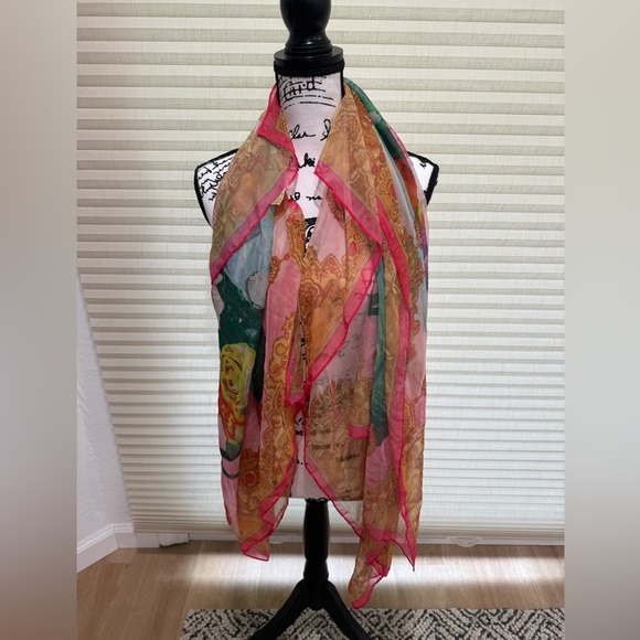 H&MTiger Sheer Scarf with Pink Trim - Picture 1 of 3